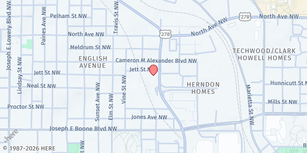 Map showing Antioch Urban Ministries, Inc at 466 Northside Drive Northwest, English Avenue, GA