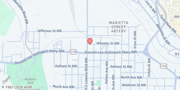 Map showing Greater MissionWorks, Inc. - English Avenue at 705 Joseph E. Lowery Boulevard Northwest, English Avenue, GA