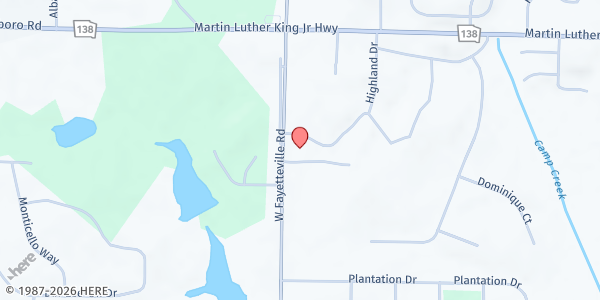 Map showing Love Involves Family Everyday, Inc. at 107 Highland Hills Road, Fayetteville, GA