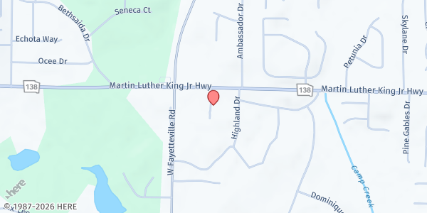 Map showing The Believers of Ongoing Knowledge at 106 Commerce Street, Fayetteville, GA