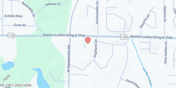 Map showing The Believers of Ongoing Knowledge - Fayetteville at 106 Commerce Street, Fayetteville, GA