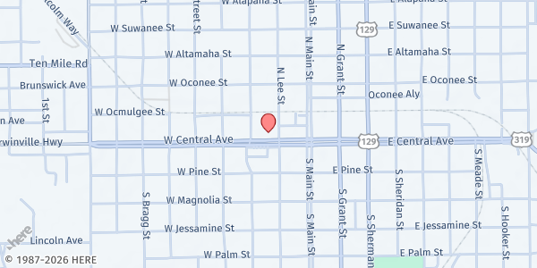 Map showing Central United Methodist Church at 201 West Central Avenue, Fitzgerald, GA