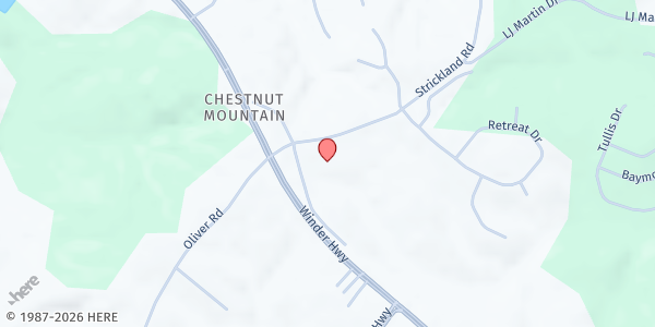 Map showing Chestnut Mountain Baptist Church at 4903 Chestnut Mountain Cir., Flowery Branch, GA