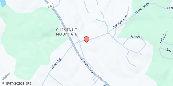 Map showing Chestnut Mountain Church at 4903 Chestnut Mountain Circle, Flowery Branch, GA