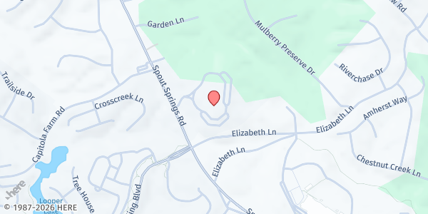 Map showing St. Vincent de Paul – Prince of Peace at 6439 Spout Springs Rd., Flowery Branch, GA