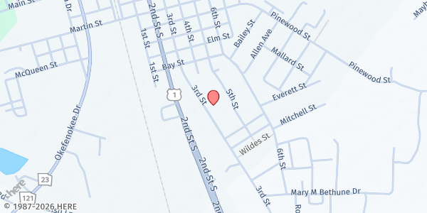 Map showing Folkston Church of God at 1004 3rd St., Folkston, GA