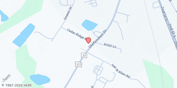 Map showing HOPE ASSEMBLY OF GOD at 34921 Okefenokee Drive, Folkston, GA