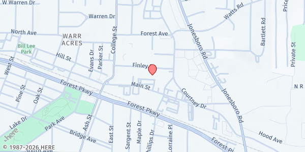 Map showing Clayton County Community Services - Forest Park at 1000 Main Street, Forest Park, GA