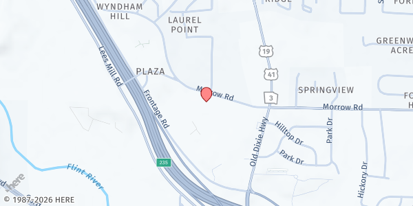 Map showing Greater Works Miss. Baptist Church at 285 Morrow Road, Forest Park, GA