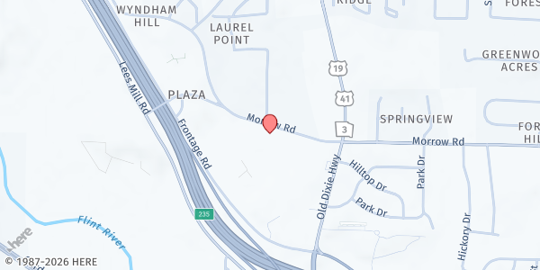 Map showing Greater Works Missionary Baptist Church at 295 Morrow Rd., Forest Park, GA