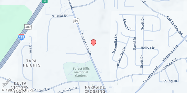Map showing Sandu Ministries at 4140 Jonesboro Road, Forest Park, GA