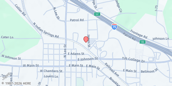 Map showing St. James Baptist Church at 110 James St., Forsyth, GA