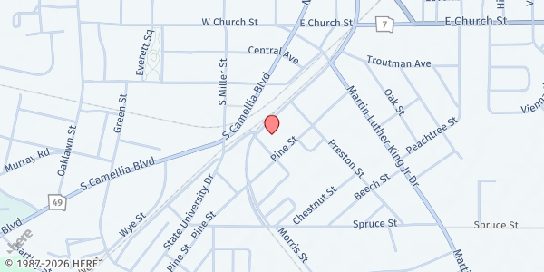 Map showing Usher's Temple CME Church at 411 Railroad St., Fort Valley, GA