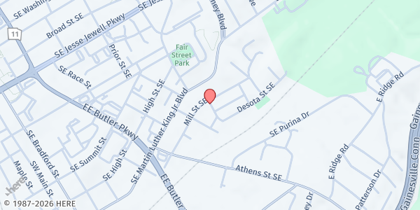 Map showing Antioch Baptist Church at 1010 Mill St. SE, Gainesville, GA