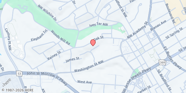 Map showing Community Food Pantry at 615 Oak Street, Gainesville, GA