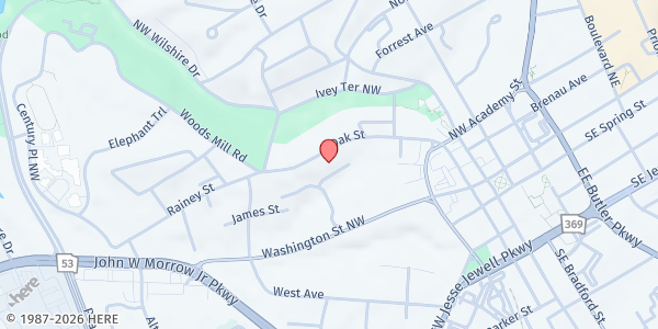 Map showing Gainesville-Hall Community Food Pantry Inc. at 615 Oak Street, Gainesville, GA