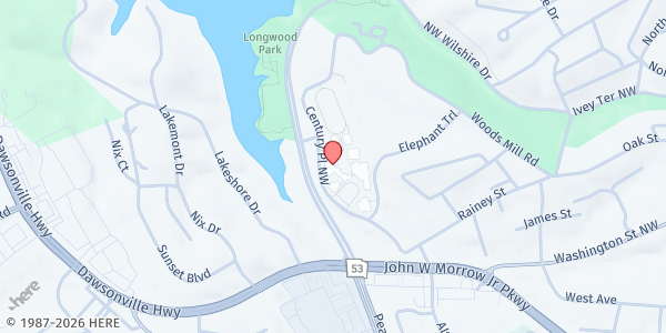 Map showing GHS The Hub at 830 Century Pl, Gainesville, GA