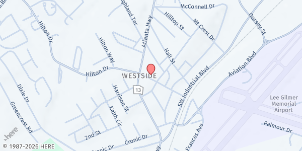 Map showing John Paul II Training Center at 13 Mimosa Street, Gainesville, GA