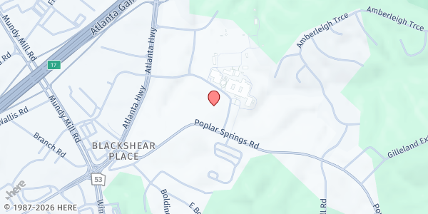 Map showing South Hall Community Food Pantry - Poplar Springs at 3285 Poplar Springs Rd, Gainesville, GA