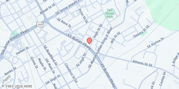 Map showing St. John Baptist Church at 741 E E Butler Parkway, Gainesville, GA