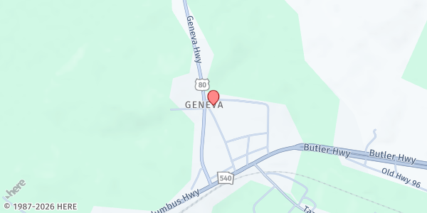 Map showing Geneva Baptist Church at 25 Magnolia St., Geneva, GA