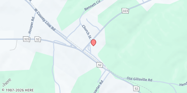 Map showing Gillsville Baptist Church INC at 2595 Highway 323, Gillsville, GA