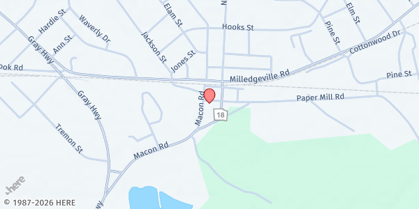 Map showing Klonnie Lewis Food Pantry at 207 Papermill Road, Gordon, GA