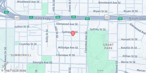 Map showing The Love of Giving Inc. - Grant Park at 501 Grant Street Southeast, Grant Park, GA