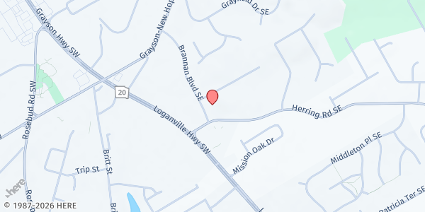 Map showing Southeast Gwinnett Cooperative Ministry - Grayson at 55 Grayson Industrial Parkway, Grayson, GA