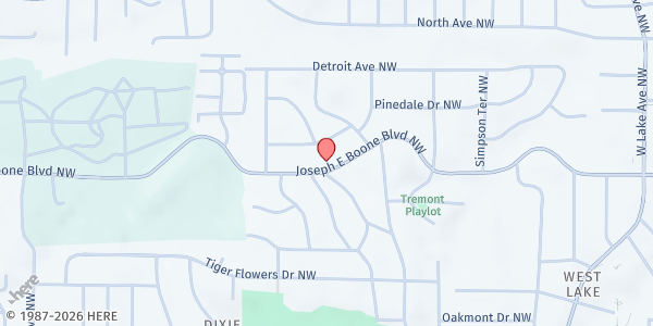Map showing Angie's Kitchen at 2033 Joseph E. Boone Boulevard Northwest, Grove Park, GA