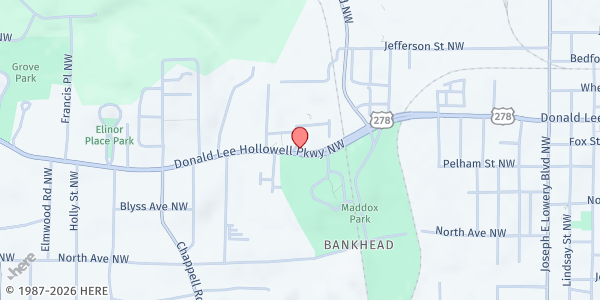 Map showing Fulton NW County- SNAP local office at 1249 Donald Lee Hollowell Parkway Northwest, Grove Park, GA