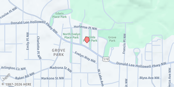 Map showing Paradise Baptist Church at 1711 Donald Lee Hollowell Parkway Northwest, Grove Park, GA