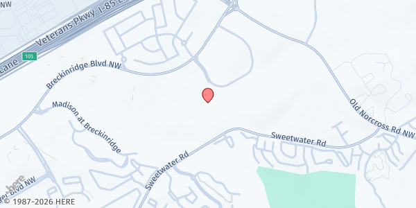 Map showing Humanity First USA Duluth Food Pantry at 3100 Breckinridge Boulevard, Gwinnett Place, GA