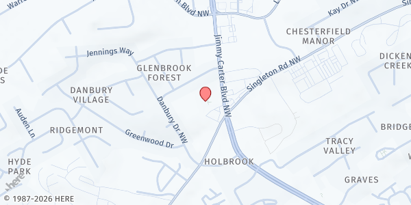 Map showing Latin American Association-Gwinnett Outreach Center at 5320 Jimmy Carter Boulevard, Gwinnett Village, GA