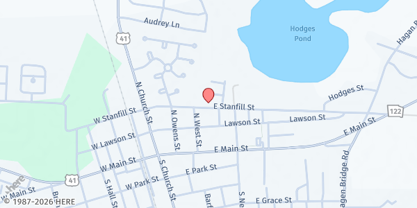 Map showing Hahira Church of God at 207 East Stanfill Street, Hahira, GA