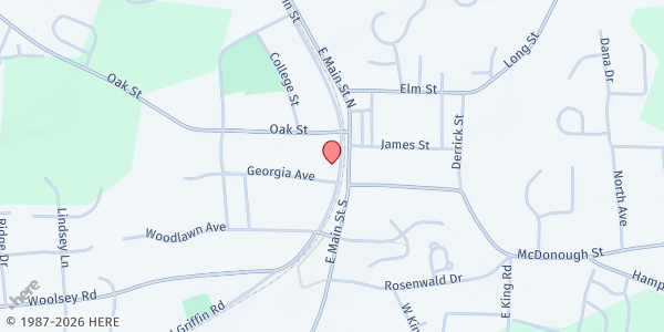 Map showing Hampton UMC at 10 W. Main St., Hampton, GA