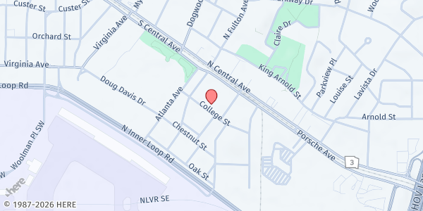 Map showing Hapeville First Baptist Church at 612 College Street, Hapeville, GA