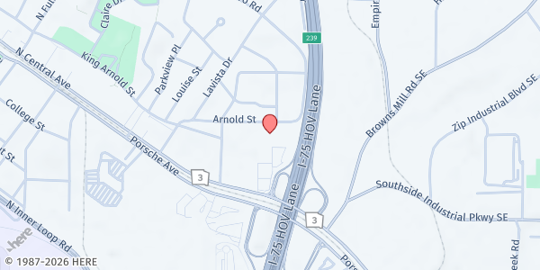 Map showing St. John the Evangelist Catholic Church at 230 Arnold St., Hapeville, GA