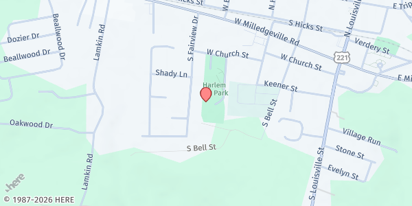 Map showing Fishes 'n' Loaves Pantry at 387 W. Church St., Harlem, GA