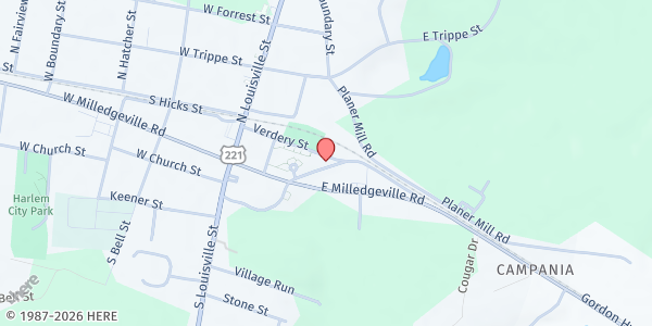 Map showing New Holt Baptist Church at 210 Verdery St., Harlem, GA