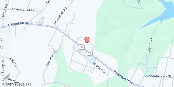 Map showing Cornerstone Baptist Church at 1543 Anderson Hwy., Hartwell, GA