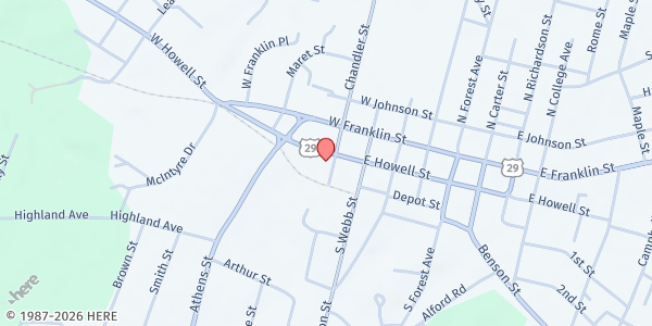 Map showing Hart County Clothes Closet Food Pantry at 130 E. Howell Street, Hartwell, GA