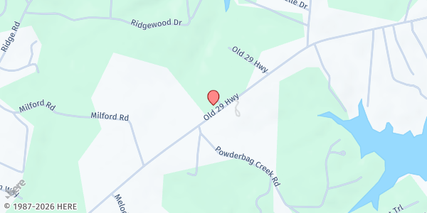 Map showing Oak Bower Baptist Church at 1589 Old 29 Hwy., Hartwell, GA