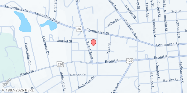 Map showing Christian Friends Baptist Church at 24 S. Wood St., Hawkinsville, GA