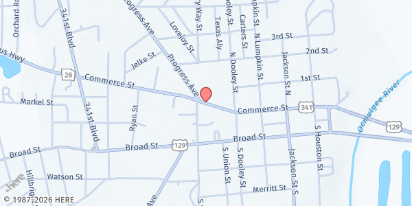 Map showing Pulaski County Community Service Center at 87 N. Lumpkin St., Hawkinsville, GA