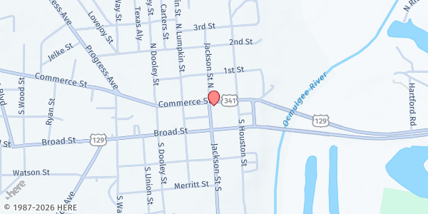Map showing Rosa's Food Pantry at 89 Commerce St., Hawkinsville, GA