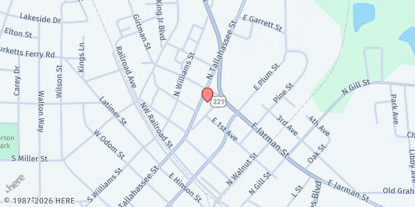 Map showing First Baptist Church of Hazlehurst at 30 N Tallahassee St, Hazlehurst, GA