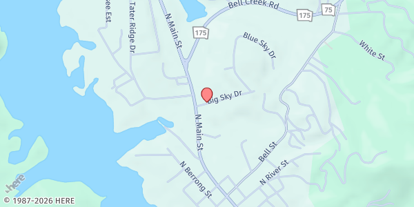 Map showing Christ for All People Ministries at 259 Big Sky Drive, Hiawassee, GA