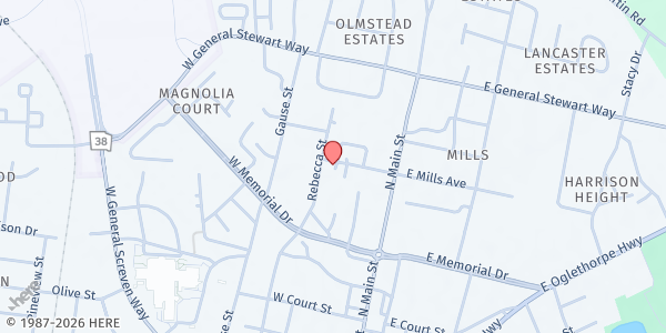 Map showing First Calvary Baptist at 124 Rebecca Street, Hinesville, GA