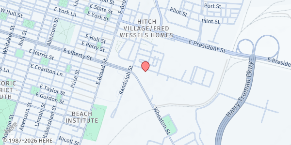 Map showing Savannah Baptist Center at 704 Wheaton Street, Hitch Village/Fred Wessels Homes, GA